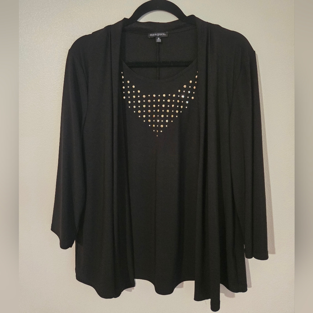 Ava & Grace Black Blouse with Gold Accents